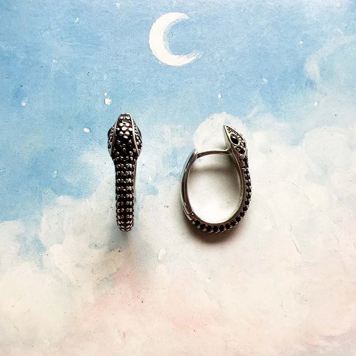 925 Sterling Silver Vintage Blackened Snake Hoop Earrings