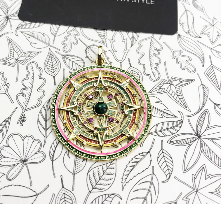 925 Sterling Silver Aztec Tiger Chakra Amulet Pendant Mythical Compass Jewelry For Women & Men