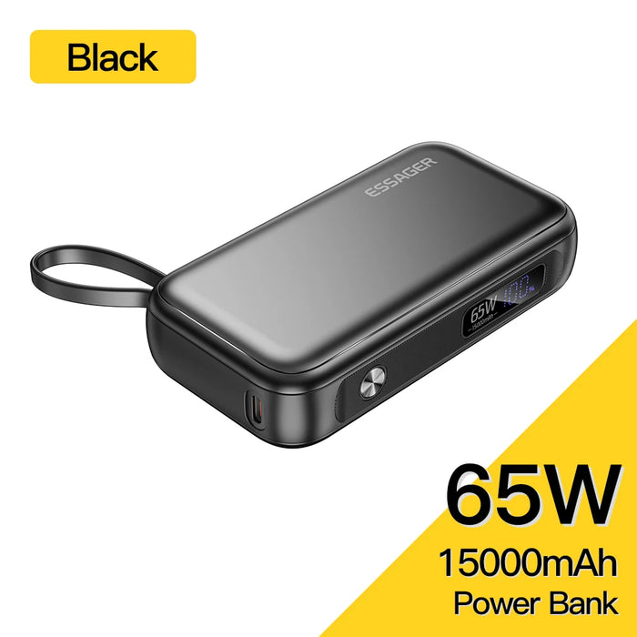 Power Bank Portable 15000Mah In With Usb C Cable External Spare Battery Pack For Iphone Ipad Macbook 65W Fast Charger