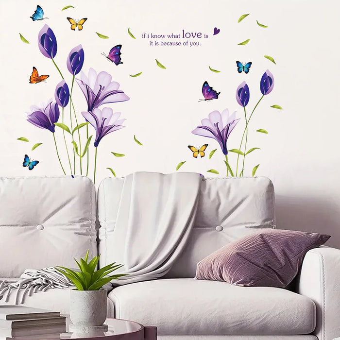 Watercolour Flower Butterfly Wall Stickers 2Pc Set