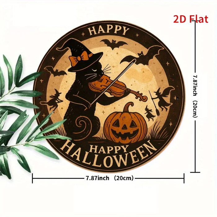 Happy Halloween Cat & Pumpkin Iron Sign 2D Flat Print For Bedroom