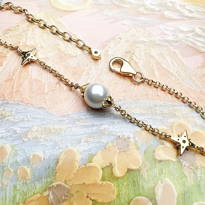 925 Sterling Silver Gold Star Pearl Bracelet Boho Jewelry For Women