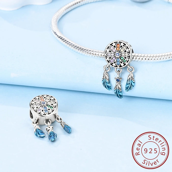925 Sterling Silver Starry Night Dreamcatcher Beads Fits Bracelet Women Diy Gift