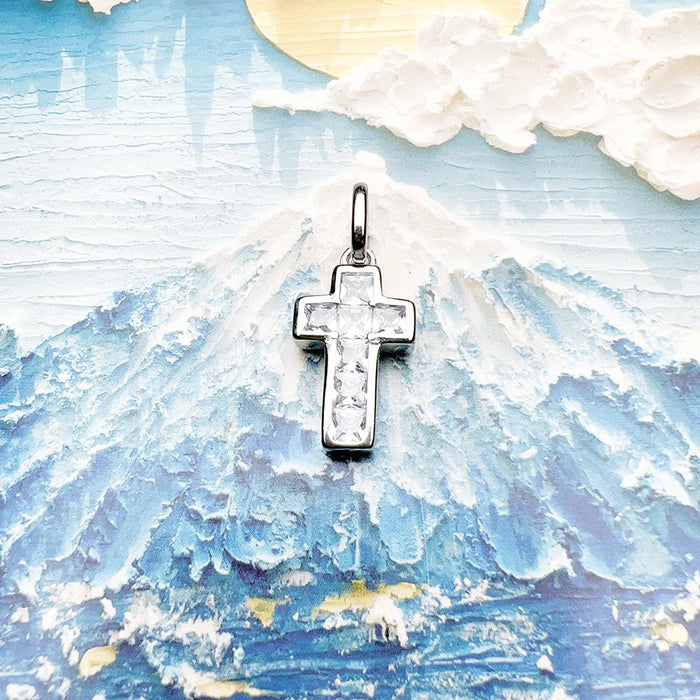 925 Sterling Silver White Cross Pendant Trendy Accessory For Women