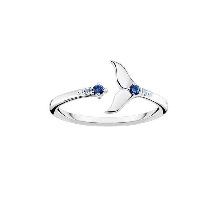 925 Sterling Silver Blue Stone Dolphin Tail Fin Ring Europe Style Cheerful For Women