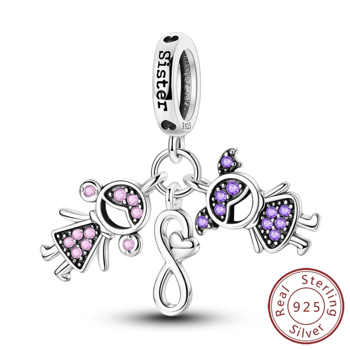 925 Sterling Silver Sister Charms Luck In Love Forever Diy Gift For Women
