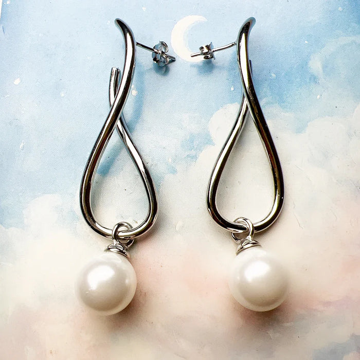 925 Sterling Silver Stylish Pearl Earrings Real Women Fine Jewelry