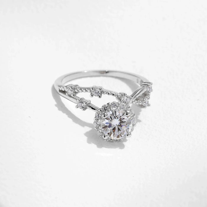 925 Sterling Silver Delicate Moissanite Halo Ring