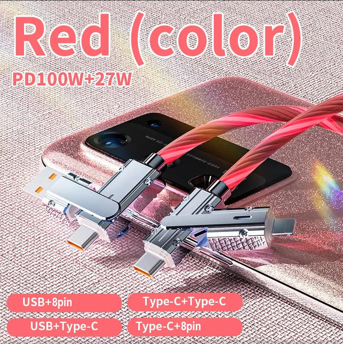 Multicolour 4In1 Fast Charging Data Cable 100W