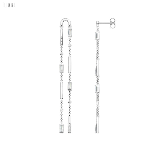 925 Sterling Silver Baguette Cut Earrings Angular Stones Long Glam Jewelry For Women