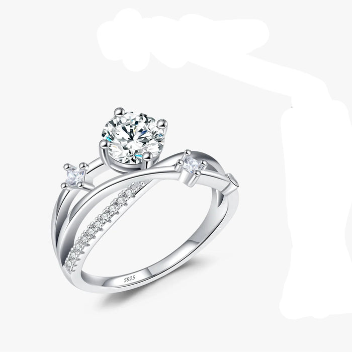 925 Sterling Silver 1Ct Vvs1 Moissanite Multi-Layer Ring For Women