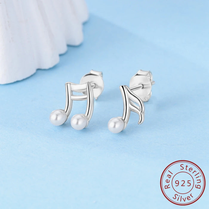 925 Sterling Silver Pearl Earrings With Musical Notes Fine Jewelry For Women