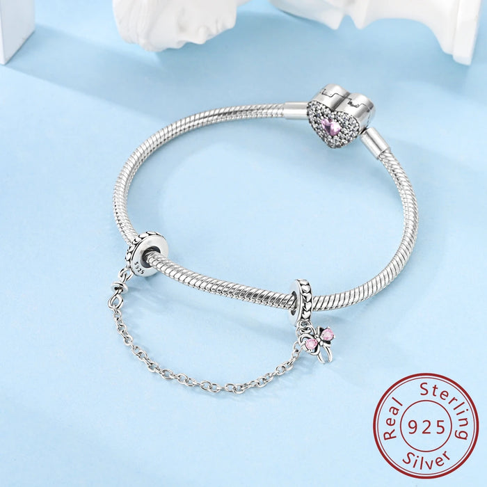 925 Sterling Silver Love Bow Safety Beads Fits Bracelet / Necklace Diy Gift For Women