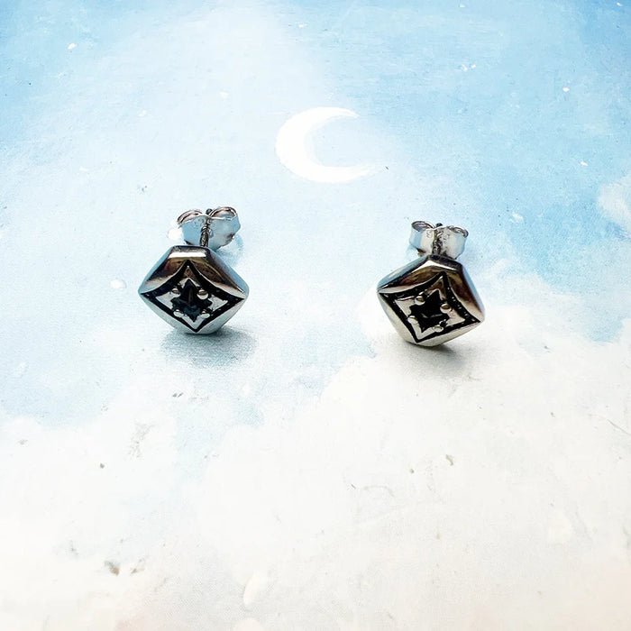 925 Sterling Silver Vintage Rhombus Ear Studs Unisex Gift