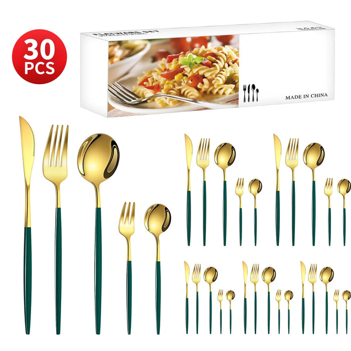 30 Piece Stainless Steel Cutlery Set For Dining Banquets