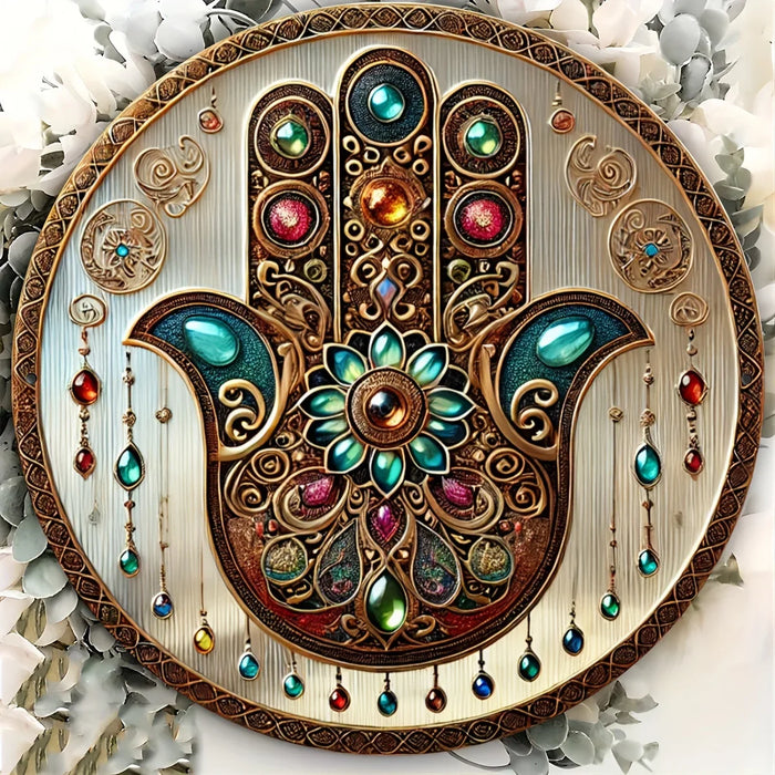 Boho Religious Gem Aluminum Sign Multifunctional Round Decor