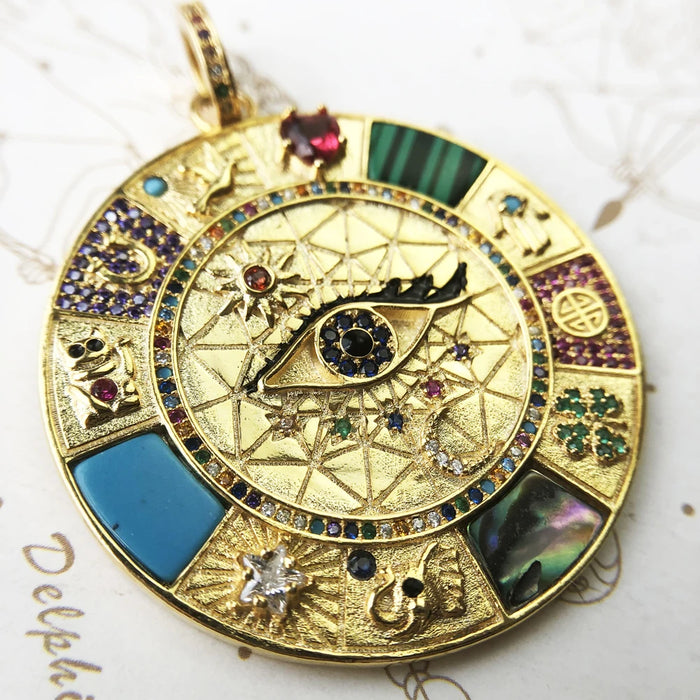 925 Sterling Silver Large Lucky Heart Cat Elephant Clover Fatima Pendant Amulet For Women & Men