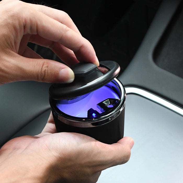 Led Car Ashtray With Cover Universal Auto Coin Storage Cup