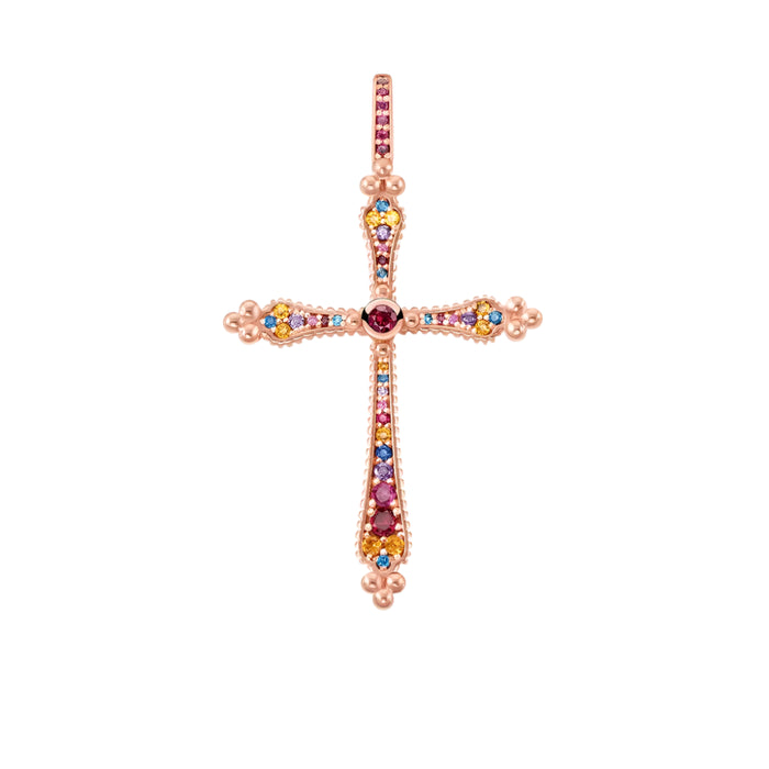925 Sterling Silver Boho Royalty Rose Gold Cross Pendant For Women