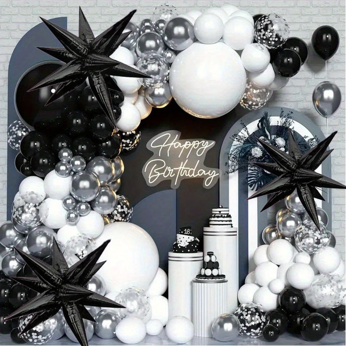 1Pc / 139Pcs Black And White Silver Balloon Garland Arch Set For Birthday Parties New Year'S Anniversary Winter Party Decorations