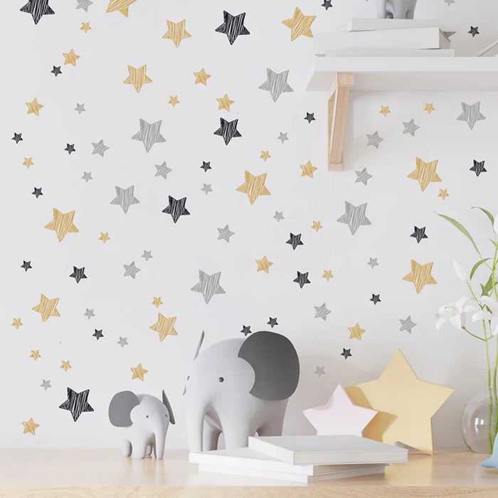 Gold Black Stars Graffiti Wall Stickers For Kids Room Decor