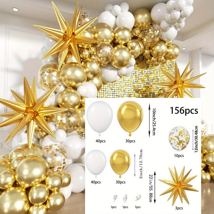 156Pcs White And Gold Birthday Balloon Wreath Arch Set Birthday Party Wedding Dress Celebration Anniversary Eid Decoration