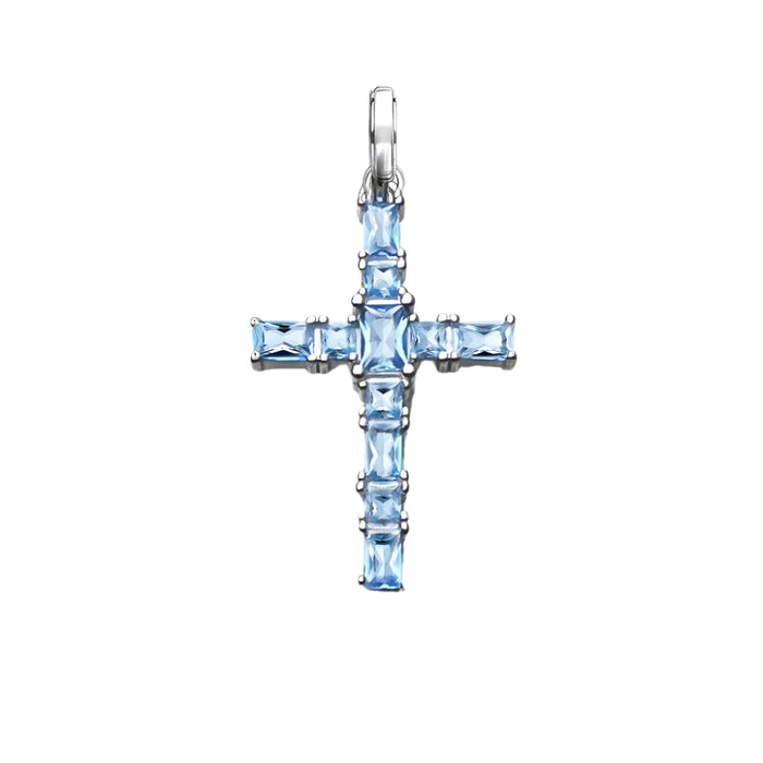 925 Sterling Silver Aquamarine Cross Pendant Romantic Gift For Her