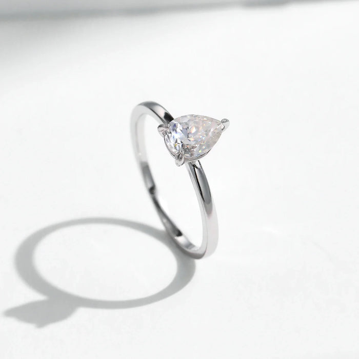 925 Sterling Silver Pear Moissanite Ring For Women