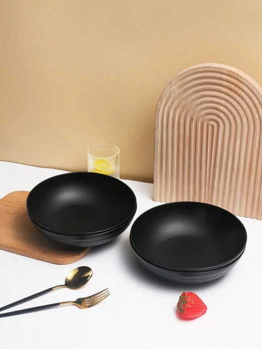 4 / 8 / 12 Piece Reusable Black Plastic Bowls Microwave & Dishwasher Safe