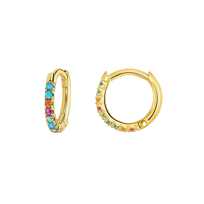 925 Sterling Silver Boho Chic Gold Plated Hoop Earrings Colourful Stones Real Women Fine Jewelry Bohemian