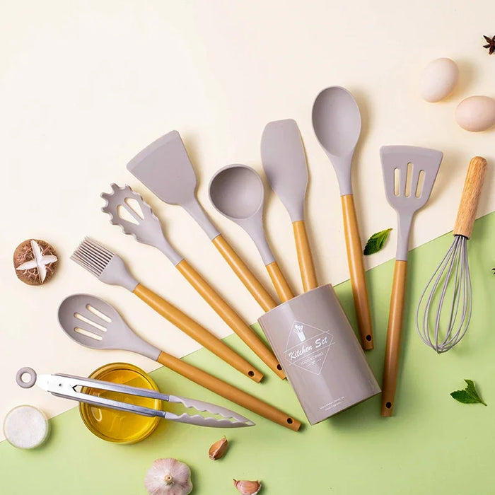 12 Piece Silicone Kitchen Utensil Set With Pp Handles