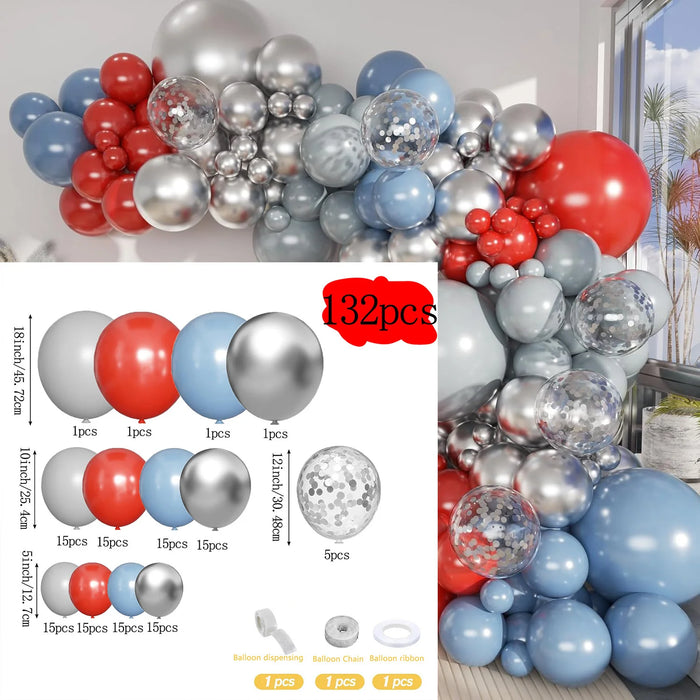 132Pcs Blue Red And Silver Balloon Garland Arch Kit For Birthday Parties Engagement Valentine'S Day Wedding Party Decorations