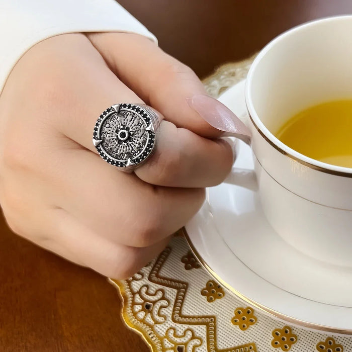 925 Sterling Silver Elements Of Nature Cocktail Ring Vintage Men