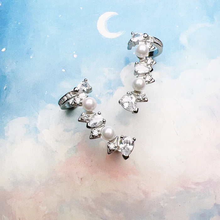 925 Sterling Silver Vintage Pearl & Crystal Stud Earrings