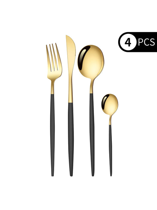 4 Piece Black Gold Stainless Steel Cutlery Set