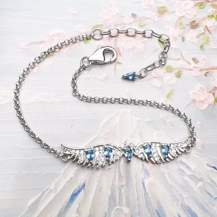 925 Sterling Silver Blue Phoenix Wing Bracelet Chain For Women Boho