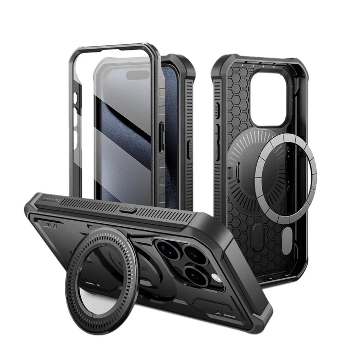 For Iphone 15 Pro Compatible With Magsafe Full-Body Shockproof Shell Case Holder With Built-In Screen Protector