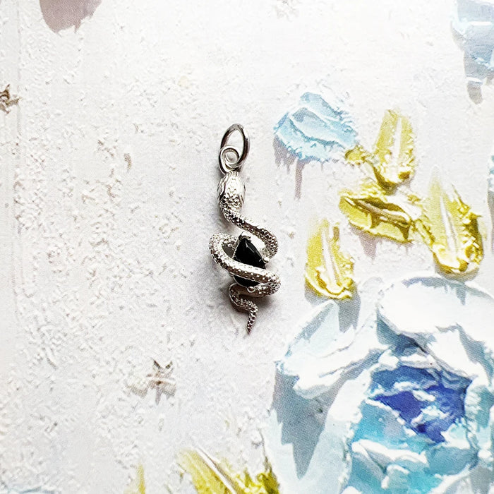 925 Sterling Silver Snake Pendant With Black Stone Romantic Gift For Her