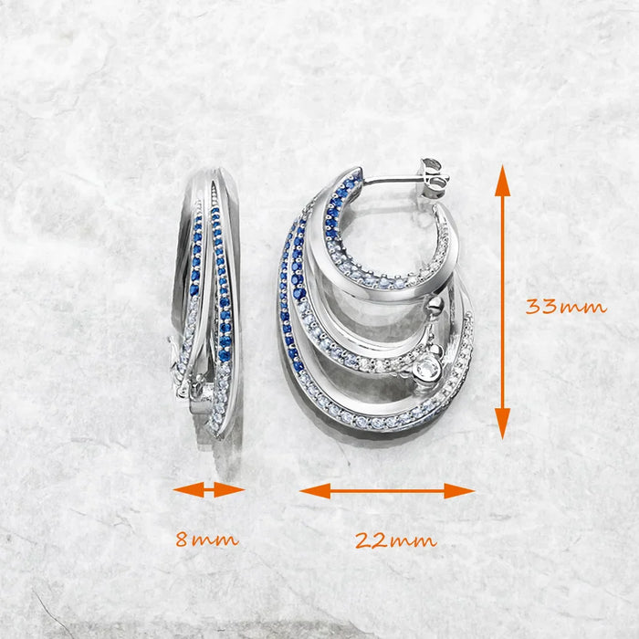 925 Sterling Silver Blue Stone Creole Hoop Earrings Boho Style Jewelry For Women