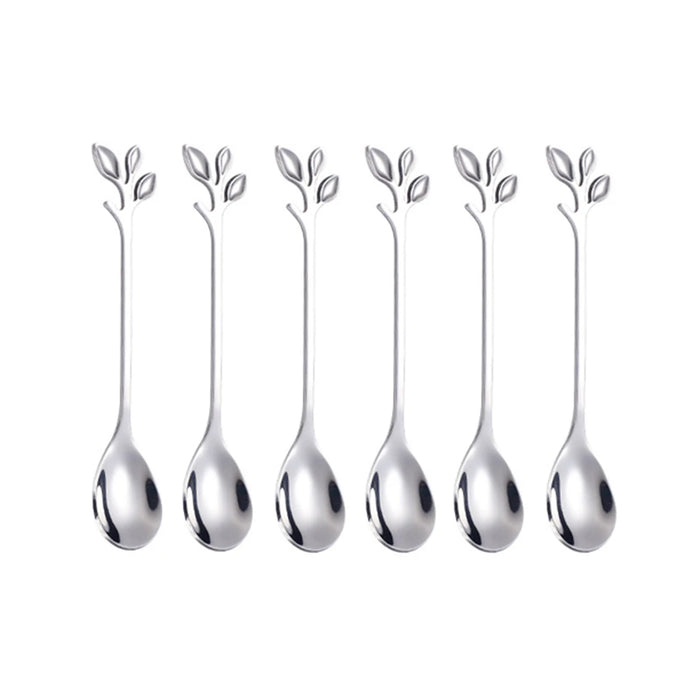 6 Piece Stainless Steel Leaf Scoop Ice Cream Spoons