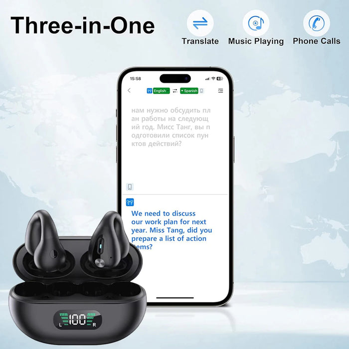 Yyk-Q80 Smart Ai Translator Earbuds 144 Languages Bone Conduction Translation Earphones Hifi Stereo Sports Waterproof Earphone