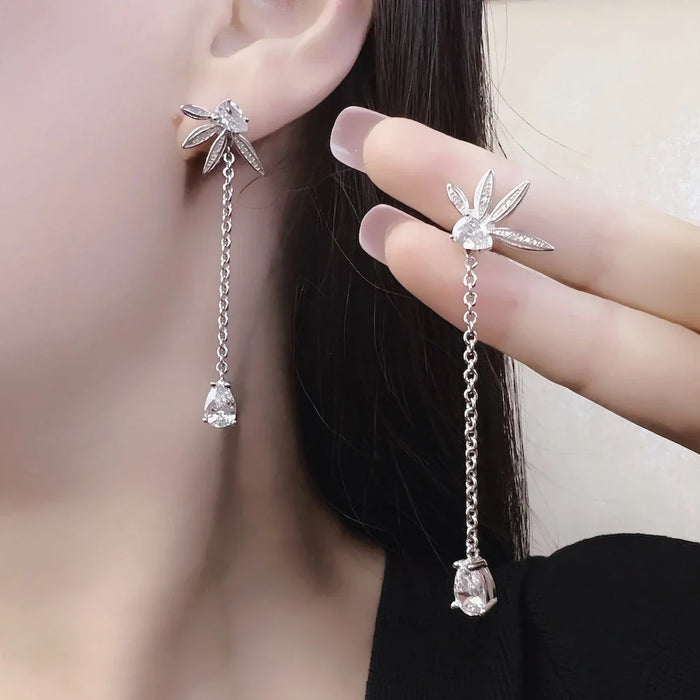 925 Sterling Silver Autumn Leaves Water Drop Earrings Fine Jewelry For Women
