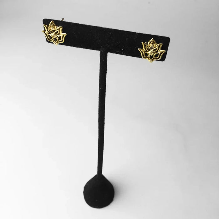 925 Sterling Silver Vintage Gold Lotus Stud Earrings