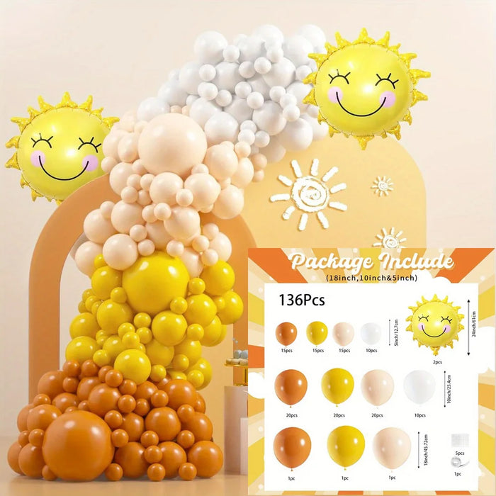 136Pcs Retro Nude Orange Yellow Balloon Set Sunshine Theme Birthday Brilliant Party Anniversary Party Wedding Decoration