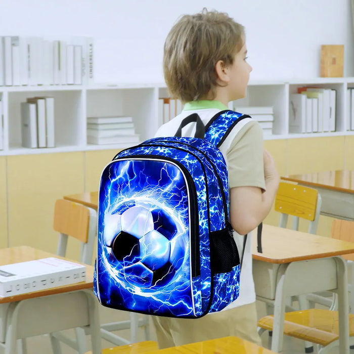 17 Inch School Bag Lunch Bag Set For Teens Water Resistant Soccer Pattern Fits Boys Men