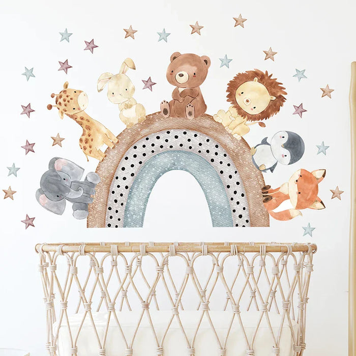 Colourful Animal Rainbow Wall Decals For Kids Room