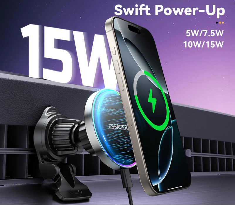 Rgb Magnetic Car Phone Holder Qi 15W Wireless Charger For Iphone16 15 14 13 Pro For Magsafe Universal Phone Holder Stand