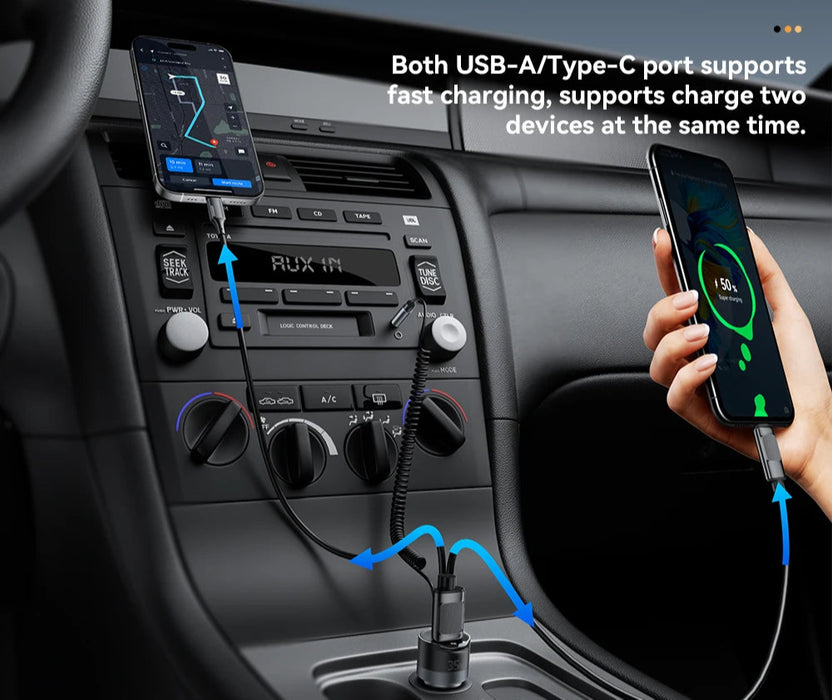 Bluetooth 5.3 Car Charger 3.5Mm Aux Adapter Pd35W Qc30W Car Fast Charger For Iphone 16 15 Pro Huawei Xiaomi Samsung Ipad