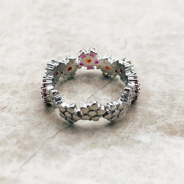 925 Sterling Silver Floral Stone Ring Romantic Gift