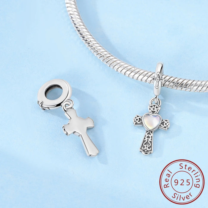 925 Sterling Silver Purple Cross Pendant Fits Bracelet Women Diy Gift